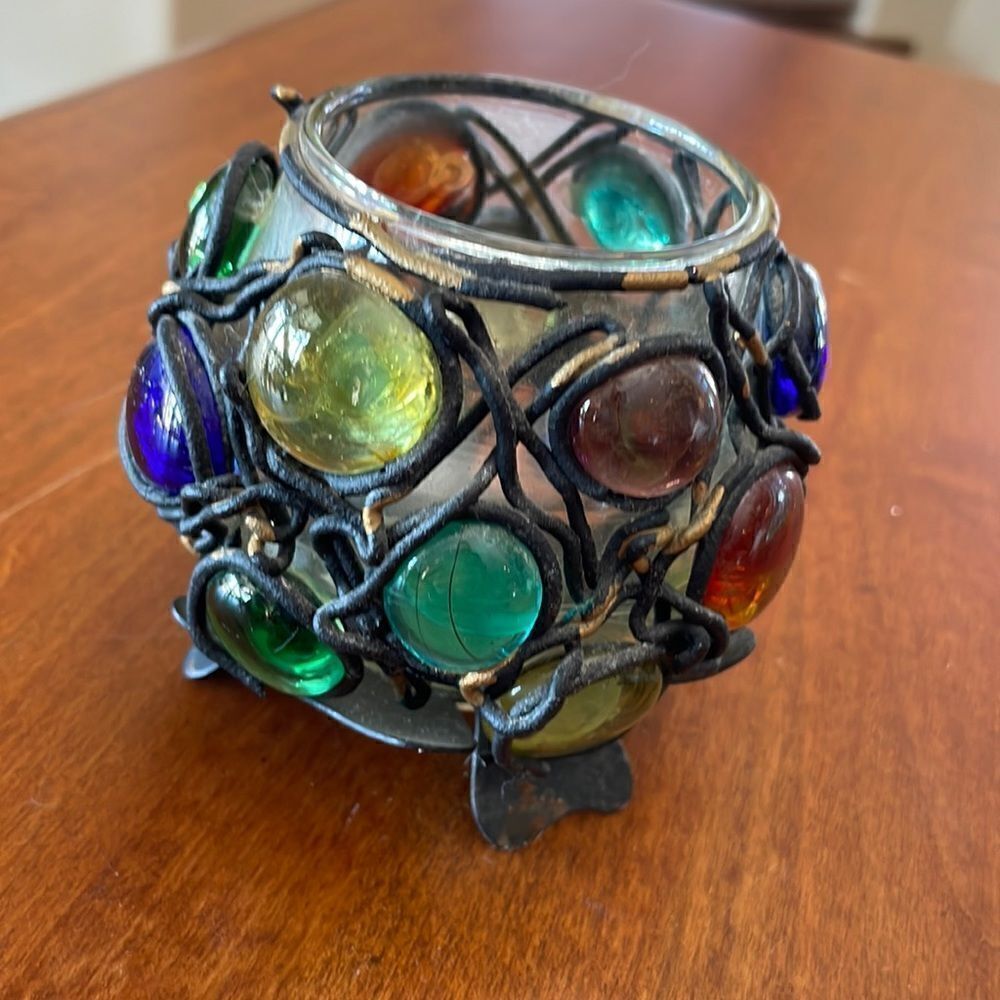70's Glass/Iron Brutalist Style Candle Holder - Japan